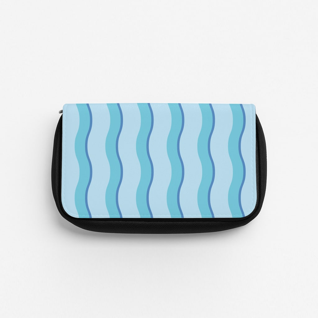 Blue Wavy Stripes Pattern Pencil Case