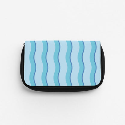 Blue Wavy Stripes Pattern Pencil Case