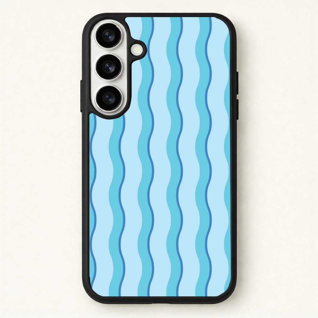 Blue Wavy Stripes Pattern Phone Case for Galaxy S26 Plus