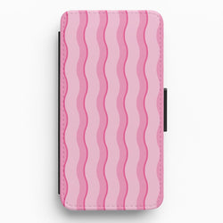 Pink Wavy Stripes Pattern Flip / Wallet Phone Case