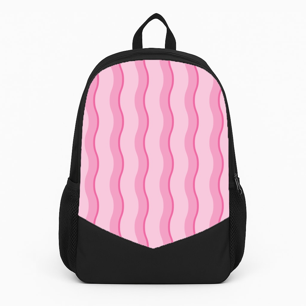 Pink Wavy Stripes Pattern Large Backpack