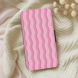 Pink Wavy Stripes Pattern Wallet Phone Case
