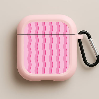 Pink Wavy Stripes Pattern Pink AirPods Case