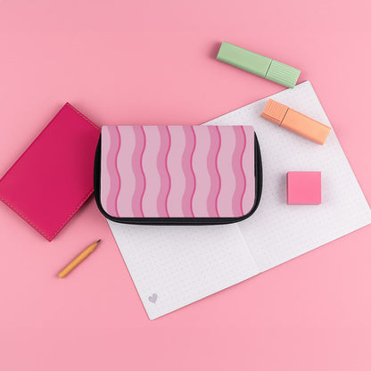 Pink Wavy Stripes Pattern Pencil Case