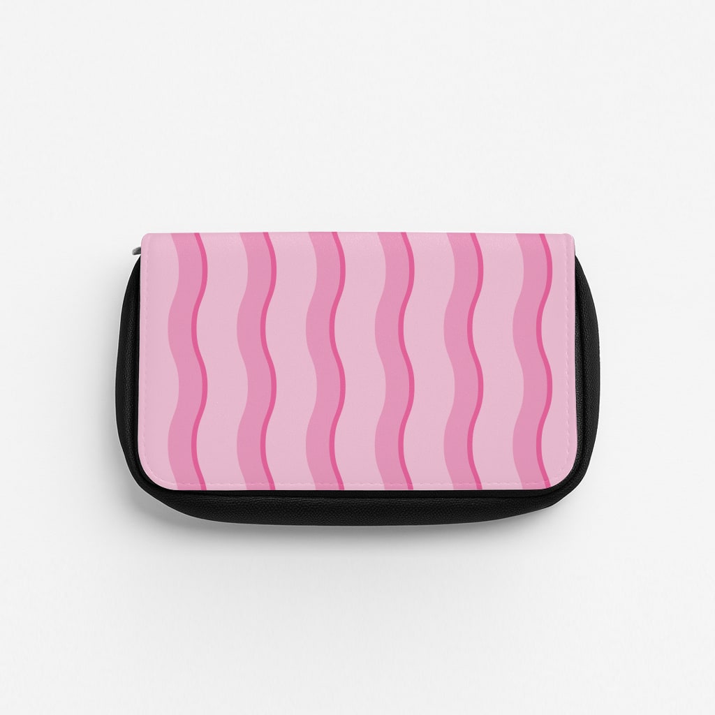 Pink Wavy Stripes Pattern Pencil Case