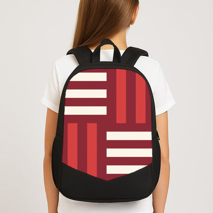 Red And White Geometric Stripes Large School Bag