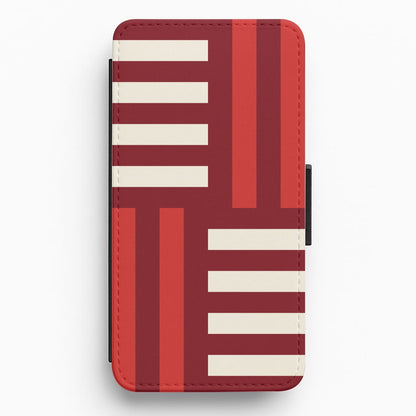 Red And White Geometric Stripes Flip / Wallet Phone Case