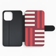 Red And White Geometric Stripes Flip / Wallet Phone Case 2