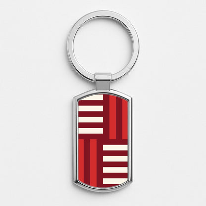 Red And White Geometric Stripes Silver Keyring