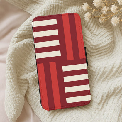 Red And White Geometric Stripes Wallet Phone Case