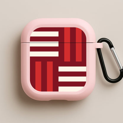 Red And White Geometric Stripes Pink AirPods Case