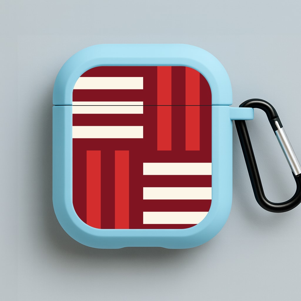 Red And White Geometric Stripes Blue AirPods Case