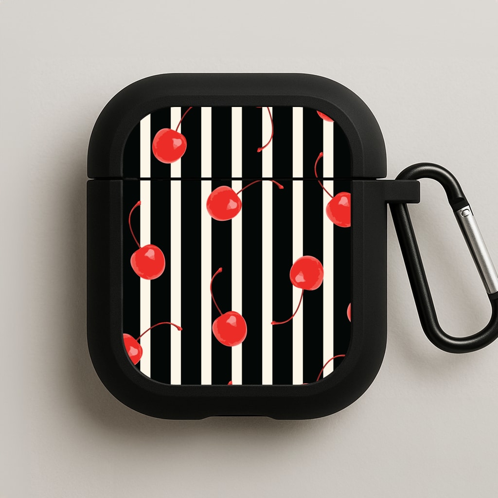 Black And White Stripes With Cherries AirPods Case