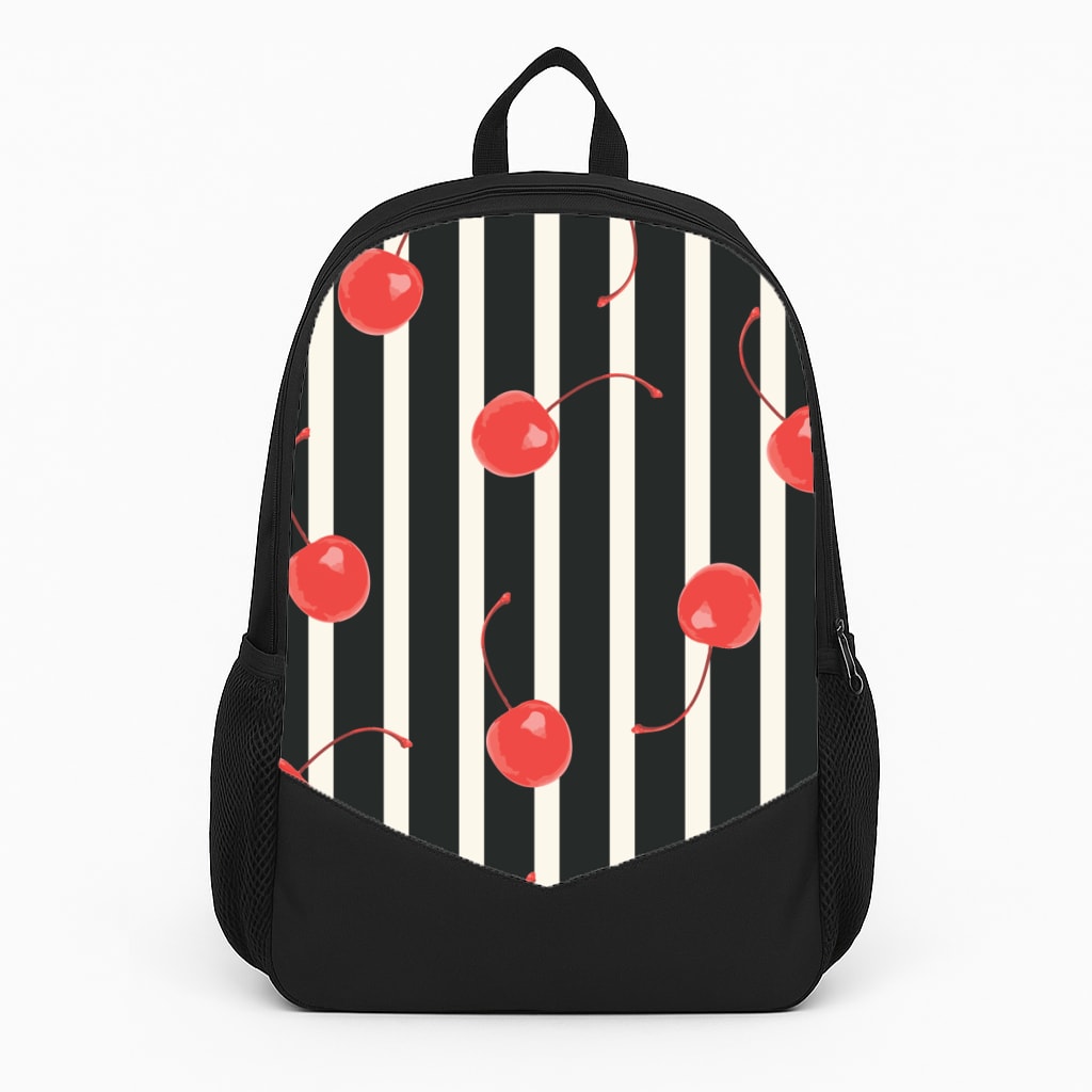 Black And White Stripes With Cherries Backpack