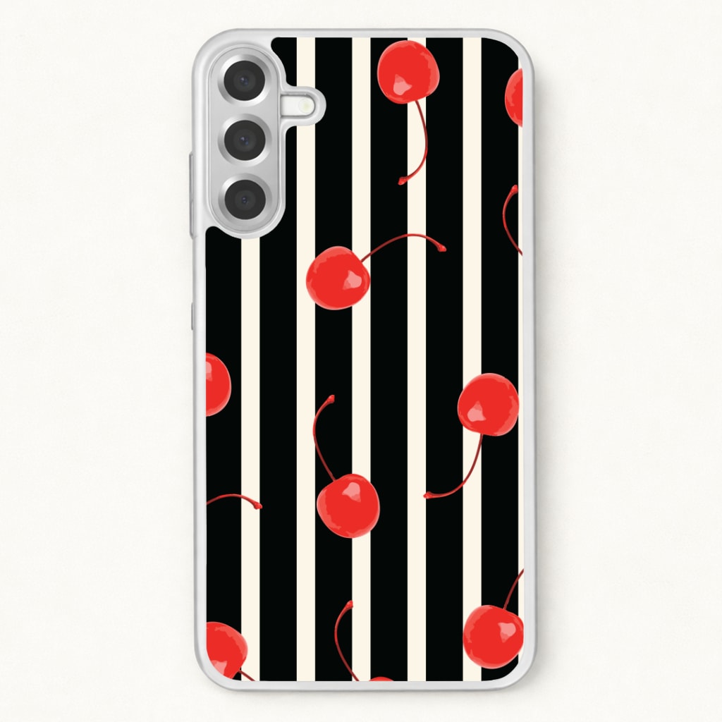 Black And White Stripes With Cherries Phone Case for Galaxy A37
