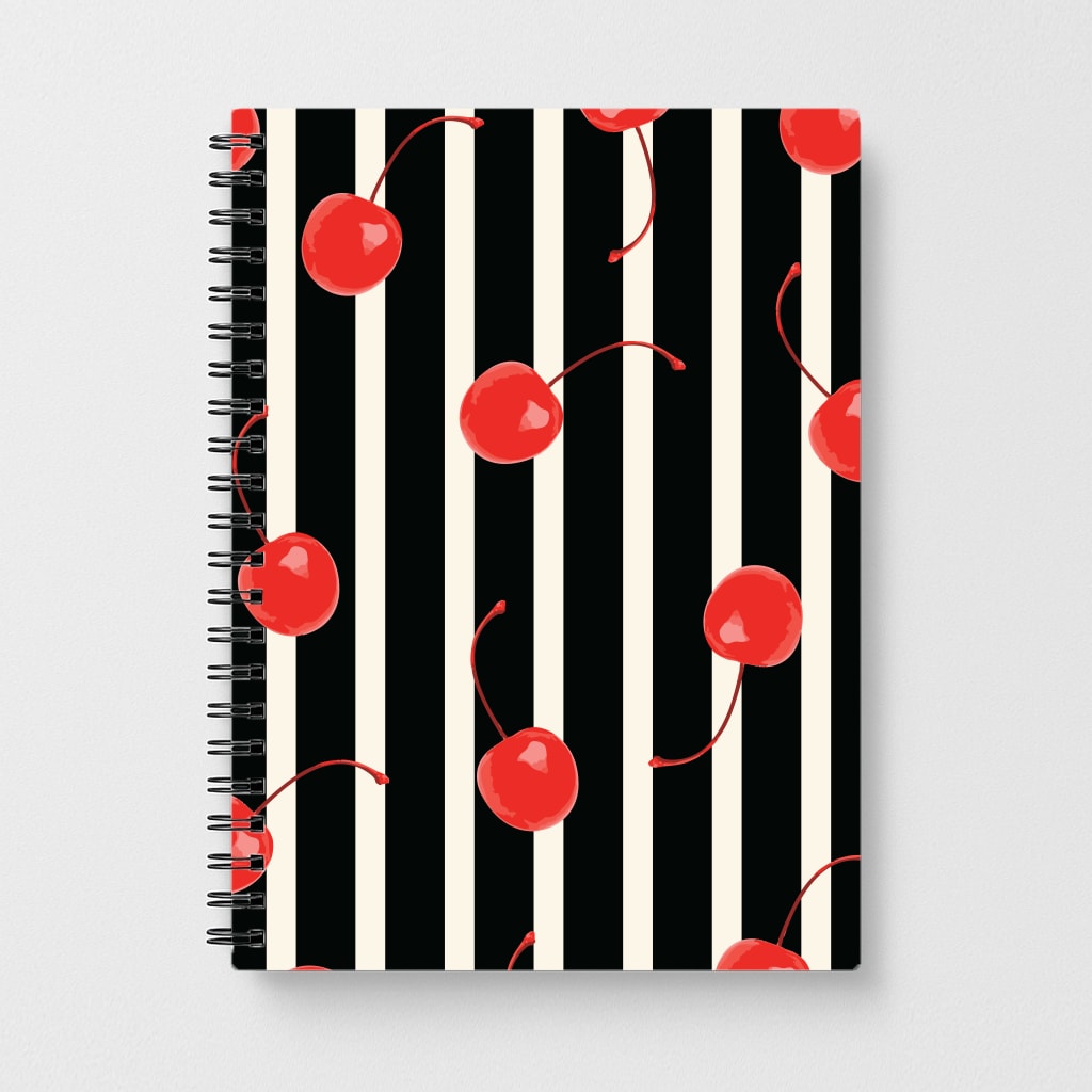 Black And White Stripes With Cherries Notebook