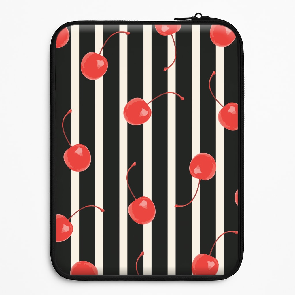 Black And White Stripes With Cherries Universal Laptop Sleeve