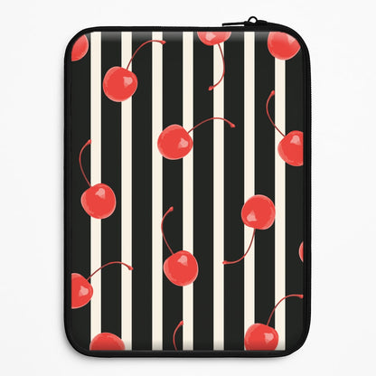 Black And White Stripes With Cherries Universal Laptop Sleeve