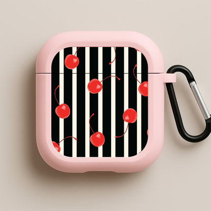 Black And White Stripes With Cherries Pink AirPods Case