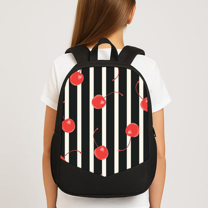 Black And White Stripes With Cherries Large School Bag
