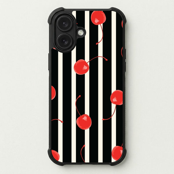 Black And White Stripes With Cherries Phone Case — Bumper case