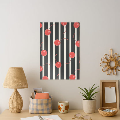 Black And White Stripes With Cherries Art Print