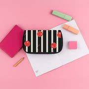 Black And White Stripes With Cherries Pencil Case 3