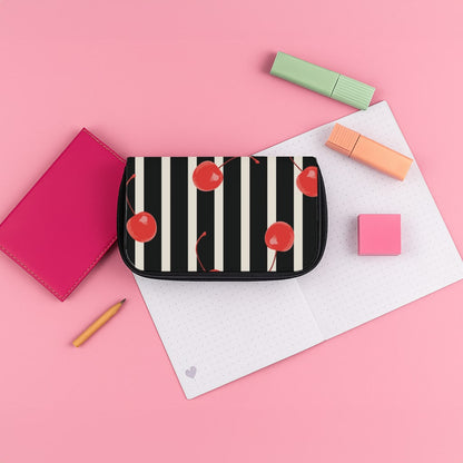 Black And White Stripes With Cherries Pencil Case