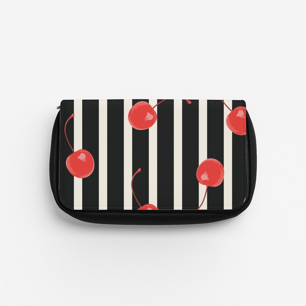 Black And White Stripes With Cherries Pencil Case