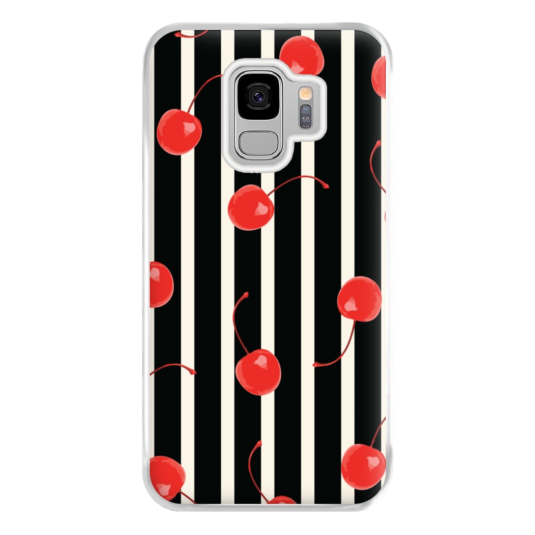 Black And White Stripes With Cherries Phone Case for Galaxy S9 Plus