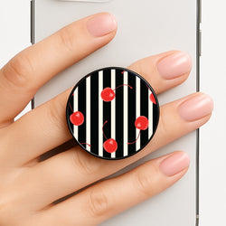 Black And White Stripes With Cherries Phone Grip