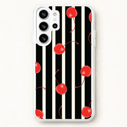 Black And White Stripes With Cherries Phone Case for Galaxy S26 Ultra