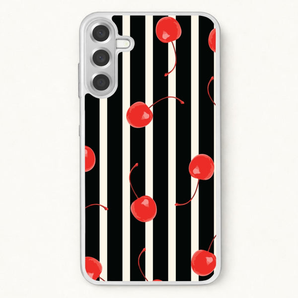 Black And White Stripes With Cherries Phone Case for Galaxy A57
