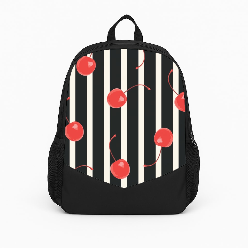 Black And White Stripes With Cherries Backpack