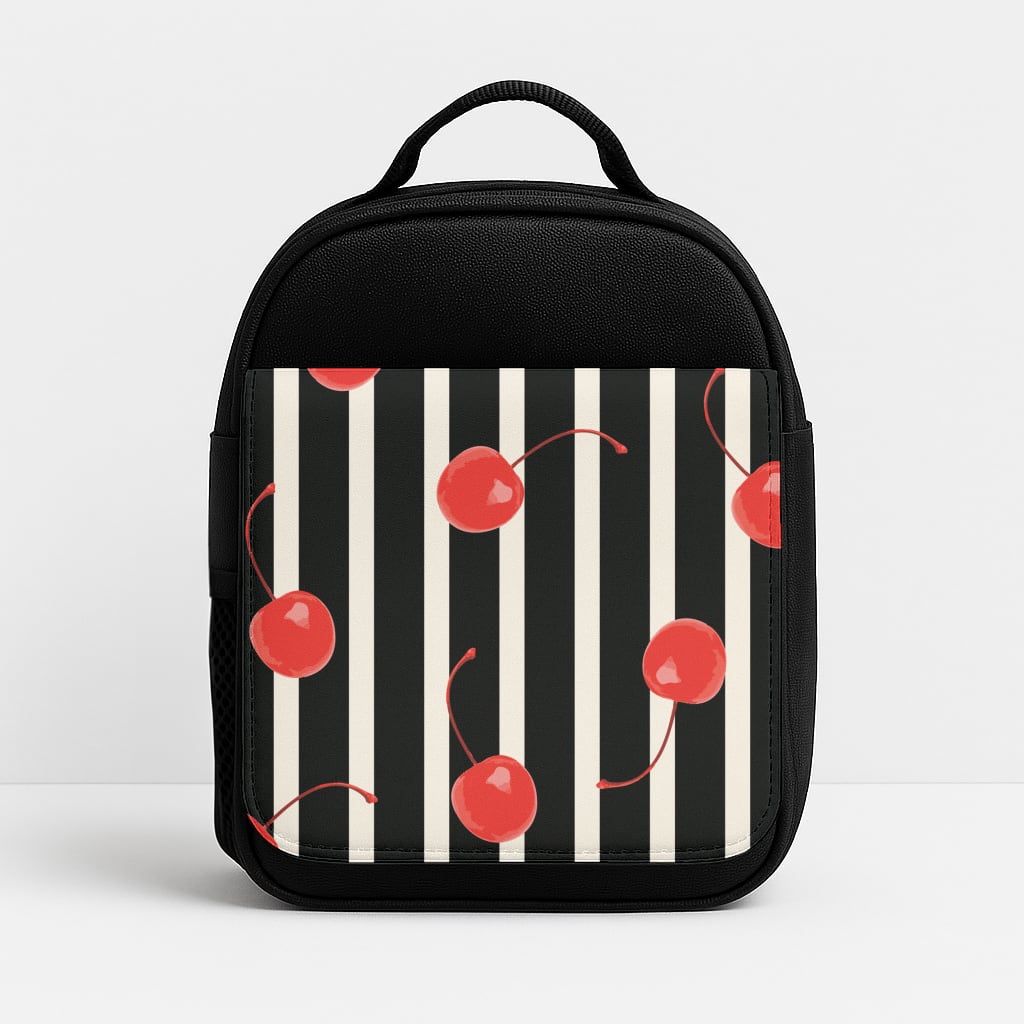 Black And White Stripes With Cherries Lunchbox