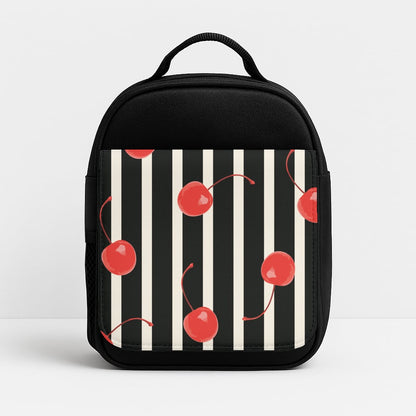Black And White Stripes With Cherries Insulated Lunchbox
