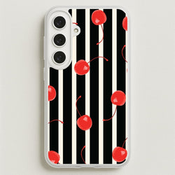 Black And White Stripes With Cherries Phone Case for Galaxy S25FE
