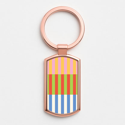 Colourful Stripes Pattern Rose Gold Keyring