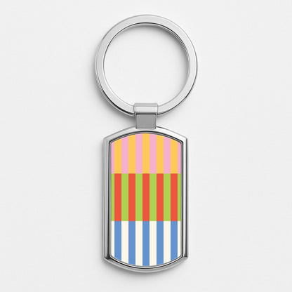 Colourful Stripes Pattern Silver Keyring