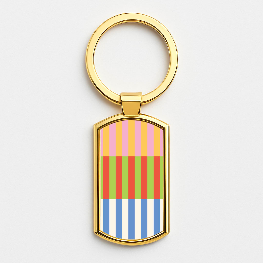Colourful Stripes Pattern Gold Keyring