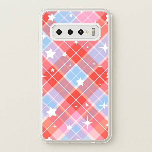 Coral Plaid Starfall Phone Case - Galaxy S10 Plus / Standard