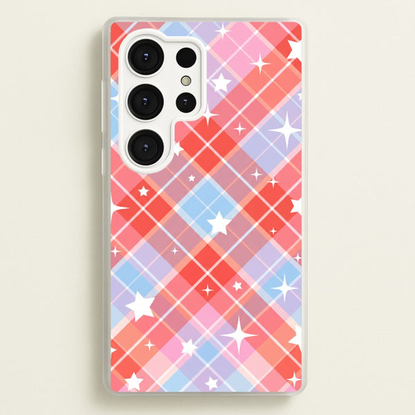 Coral Plaid Starfall Phone Case - Galaxy S25 Ultra / Standard
