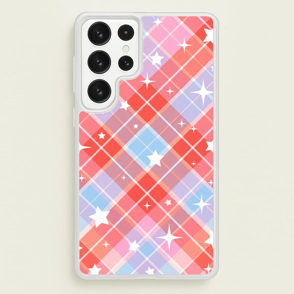 Coral Plaid Starfall Phone Case - Galaxy S22 Ultra / Standard