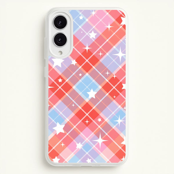 Coral Plaid Starfall Phone Case - Galaxy S25 Edge / Standard