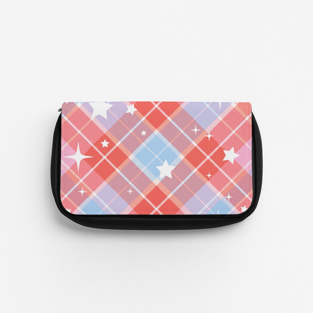 Coral Plaid Starfall Pencil Case