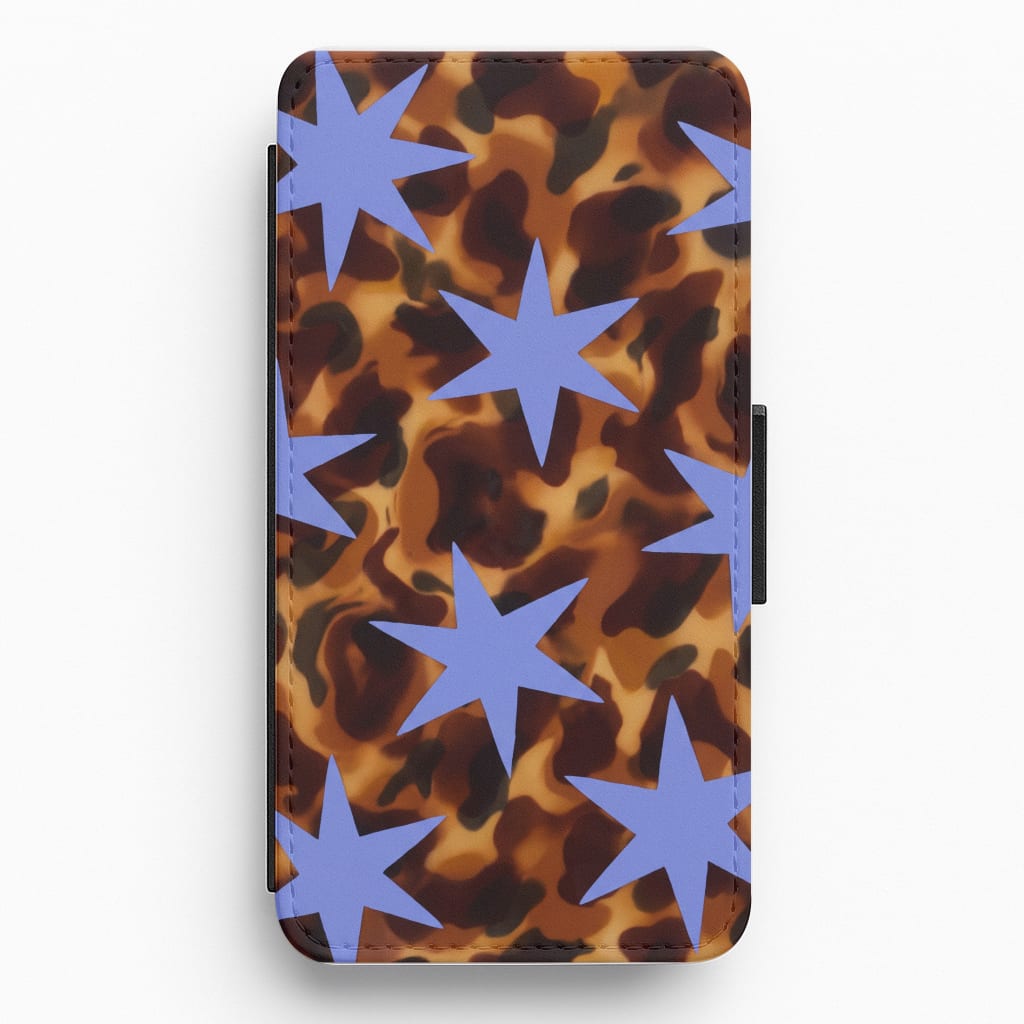 Tortoiseshell Star Scatter - Periwinkle Flip / Wallet Phone Case