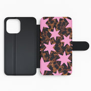 Tortoiseshell Star Scatter - Pink Flip / Wallet Phone Case 2