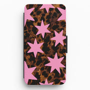 Tortoiseshell Star Scatter - Pink Flip / Wallet Phone Case 1