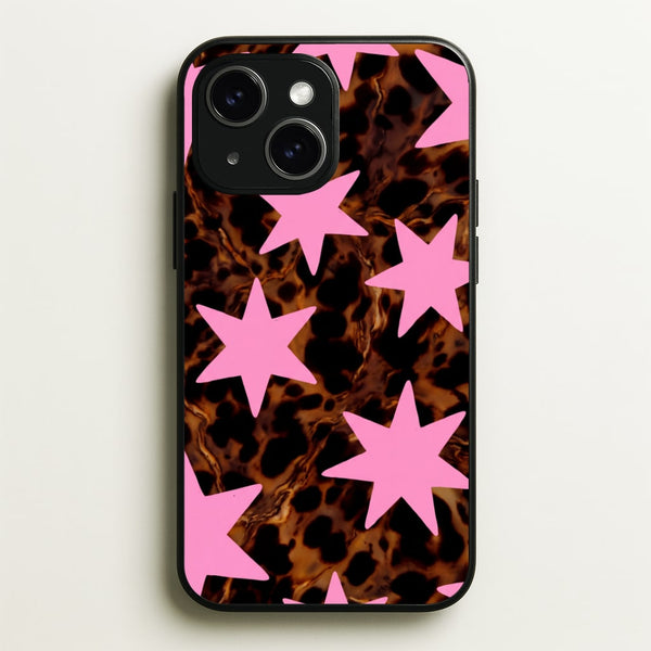 Tortoiseshell Star Scatter - Pink Phone Case - iPhone 15 / Standard