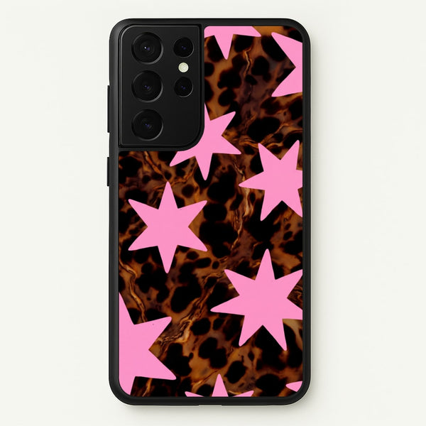 Tortoiseshell Star Scatter - Pink Phone Case - Galaxy S21 Ultra / Standard